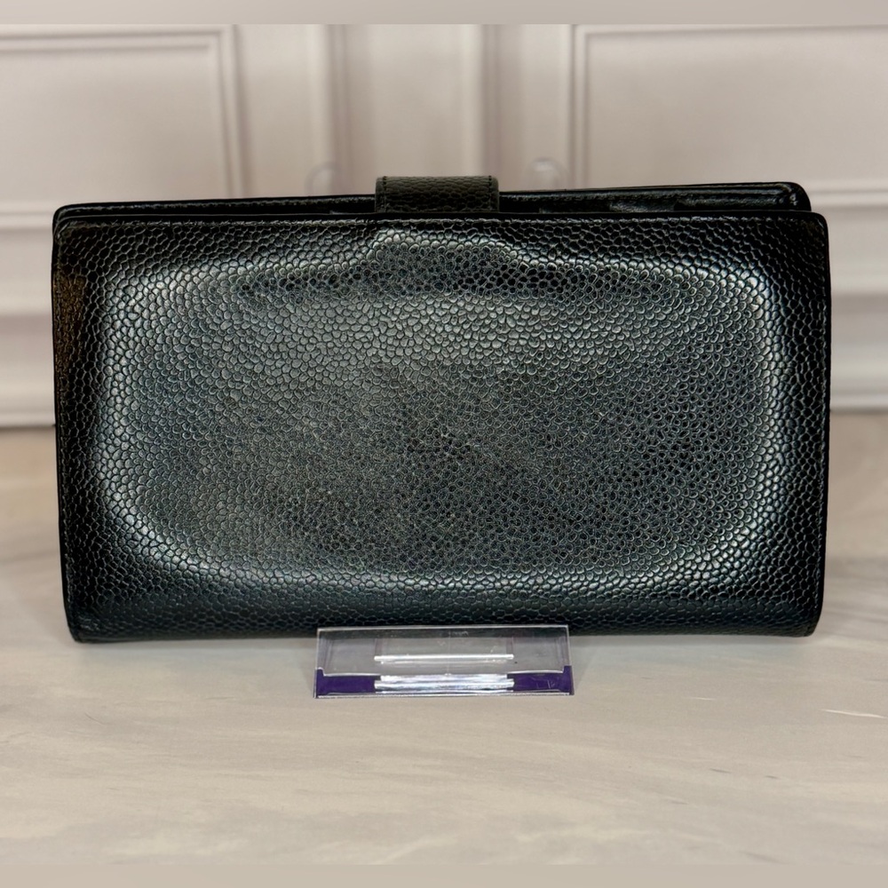 Chanel Black Caviar Leather Long Wallet CC Logo w Gold | Full Inclusion | Halo - Picture 4 of 10